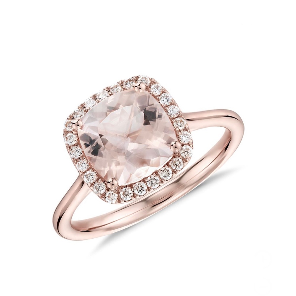 Blue Nile Morganite and Diamond Halo Cushion Ring
in 14k Rose Gold